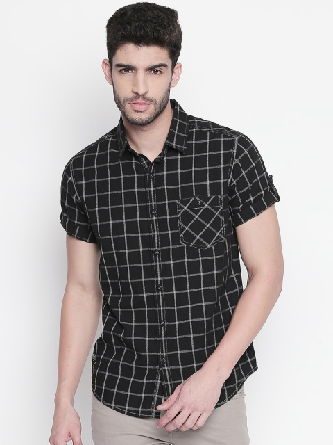 

Mufti Men Black Slim Fit Checked Casual Shirt