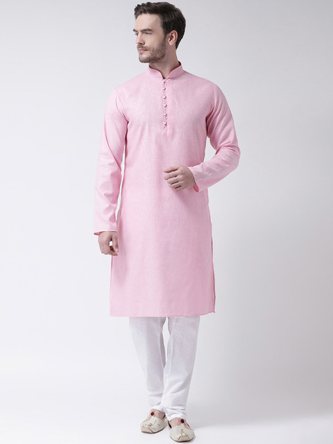 

SG LEMAN Men Pink & White Solid Kurta with Pyjamas