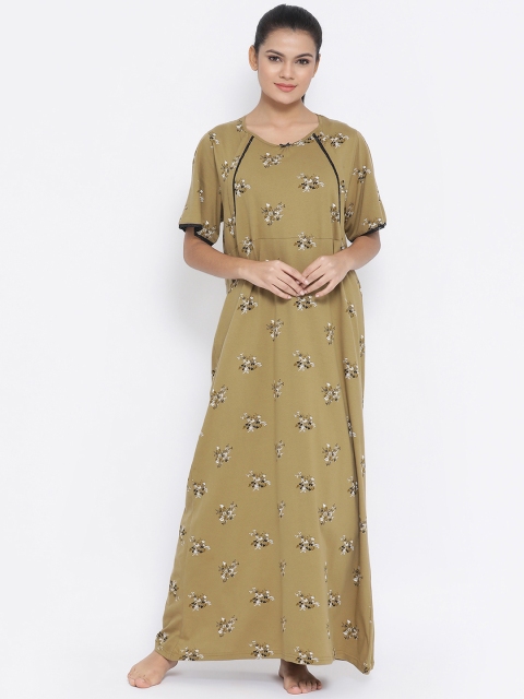 

Kanvin Mustard Brown Printed Maternity Nightdress