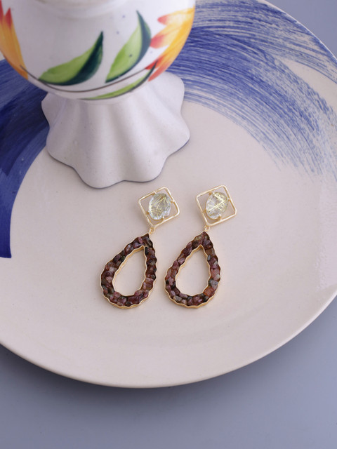 

NITAARA Gold-Plated & White Handcrafted Teardrop Shaped Tourmaline Drop Earrings