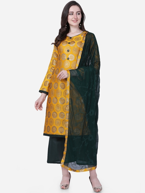 

DIVASTRI Yellow & Green Poly Silk Unstitched Dress Material