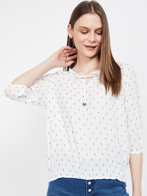 

Fame Forever by Lifestyle Women White Self Design Blouson Pure Cotton Top