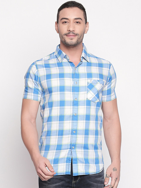 

Mufti Men White & Blue Slim Fit Checked Casual Shirt