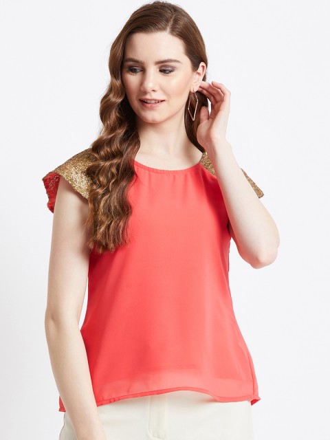 

AkaAyu Women Orange Embellished Top