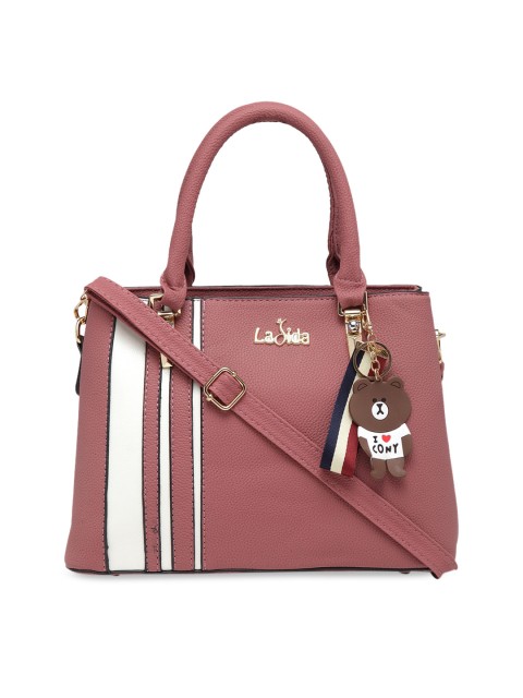 

Ladida Peach-Coloured & White Striped Handheld Bag