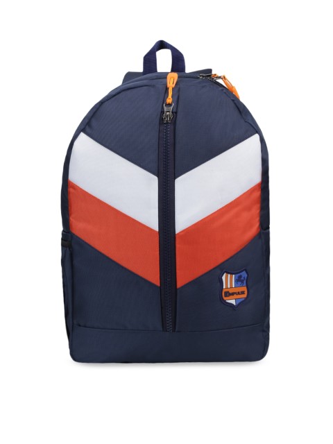 

Impulse Kids Navy Blue & White Colourblocked Backpack