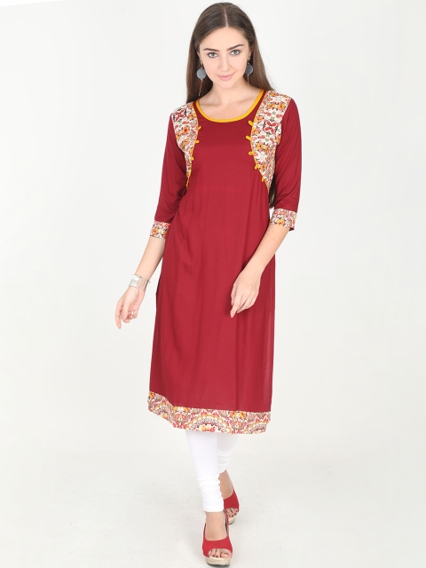 

Rasada Women Maroon Printed Straight Kurta
