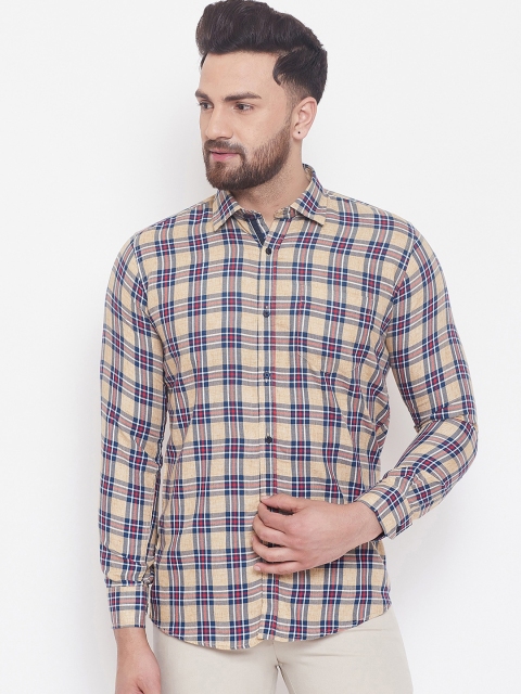 

Duke Men Beige & Navy Blue Slim Fit Checked Casual Shirt