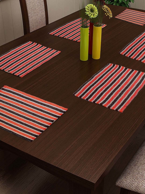 

NEUDIS Set of 6 Orange & Black Striped Ribbed Table Placemats