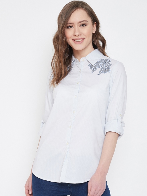 

Ruhaans Women Blue Classic Regular Fit Striped Casual Shirt