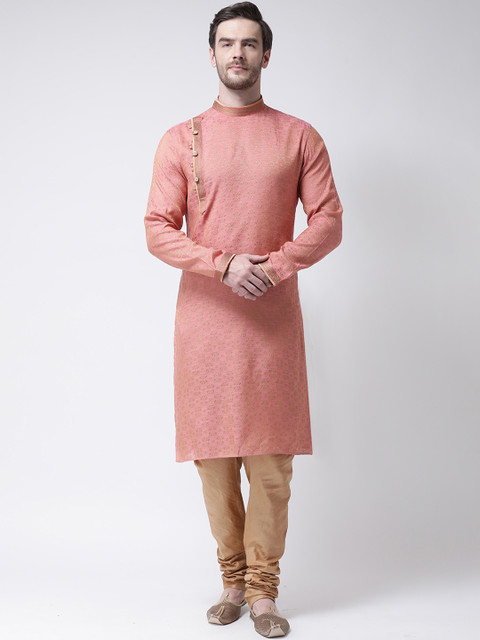 

SG LEMAN Men Pink & Gold-Coloured Self Design Kurta with Pyjamas