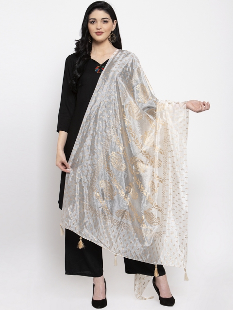 

Clora Creation White & Gold-Coloured Printed Silk Blend Dupatta