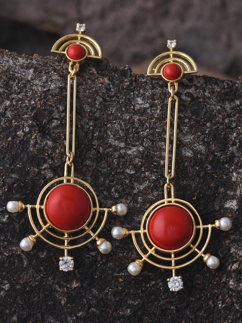 

Tistabene Red & Gold-Plated Circular Drop Earrings