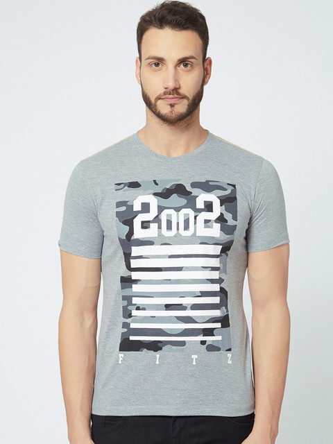 

FiTZ Men Grey Printed Round Neck T-shirt