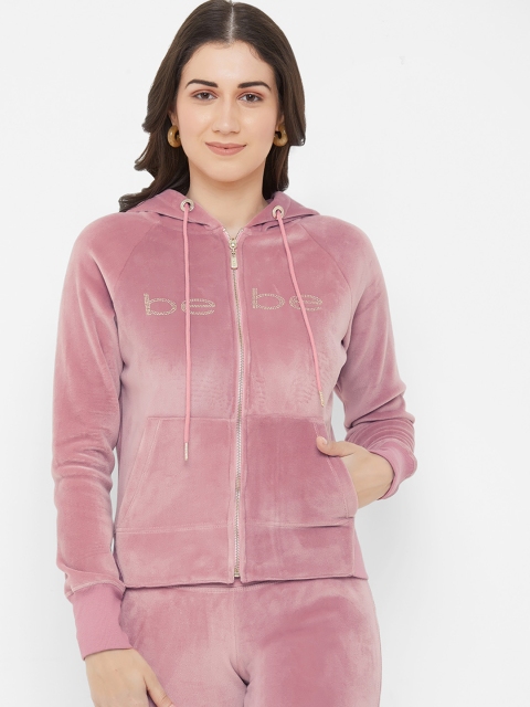 

bebe Women Mauve Embellished Hooded Velour Sweatshirt
