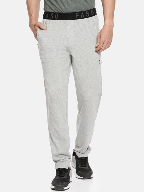 

F A S O Men Grey Melange Solid Pure Organic Cotton Track Pants