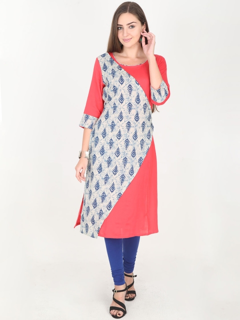 

Rasada Women Pink & Blue Printed Straight Kurta
