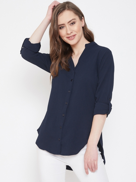 

Ruhaans Women Navy Blue Classic Regular Fit Solid Casual Shirt
