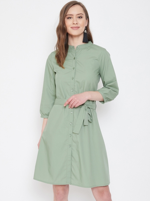 

Ruhaans Women Green Solid Shirt Dress