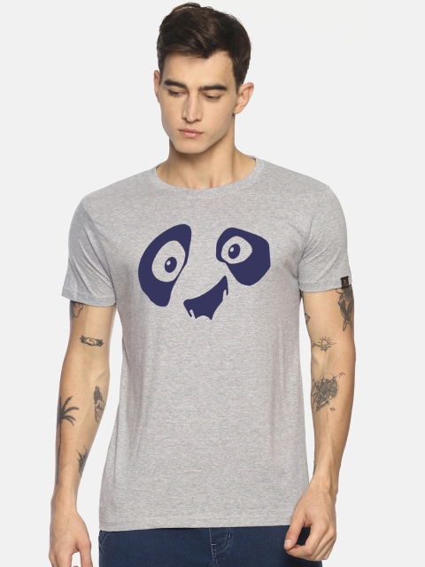 

Le Bison Men Grey Printed Round Neck T-shirt