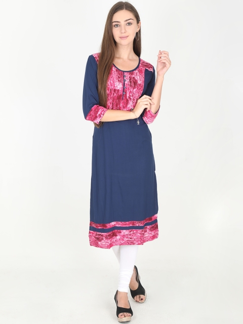 

Rasada Women Blue & Pink Printed Straight Kurta