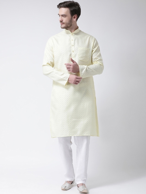 

SG LEMAN Men Yellow & White Printed Kurta with Pyjamas
