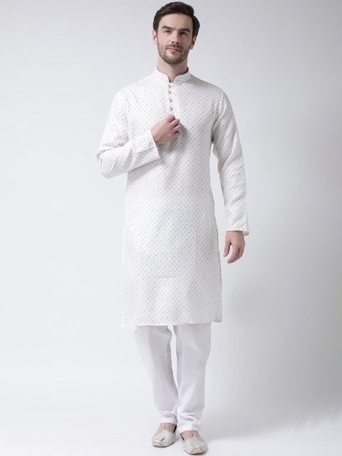 

SG LEMAN Men White & Olive Green Printed Kurta with Pyjamas