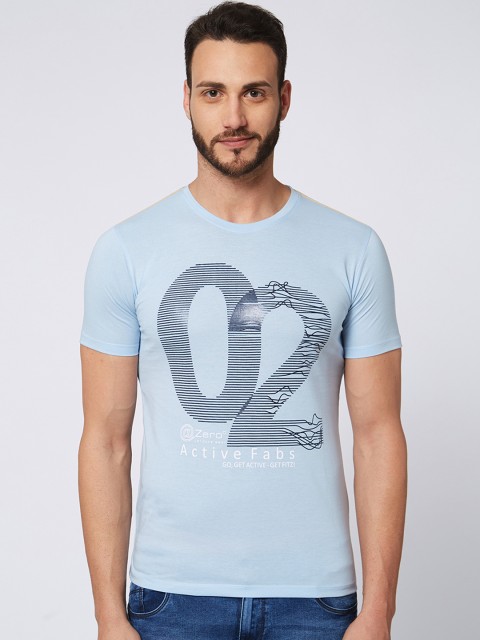 

FiTZ Men Blue Printed Round Neck T-shirt