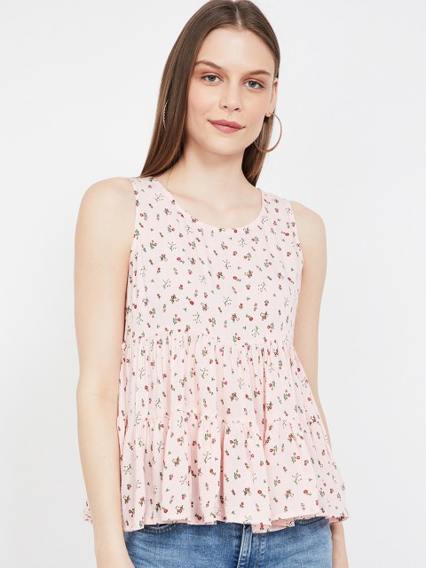

Ginger by Lifestyle Women Pink Printed Tiered Top