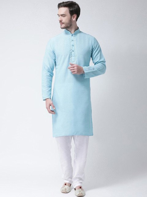 

SG LEMAN Men Blue & White Embroidered Kurta with Pyjamas