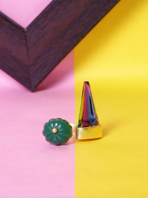 

NITAARA Gold-Plated & Green Stone-Studded Handcrafted The Peppy Love Finger Ring