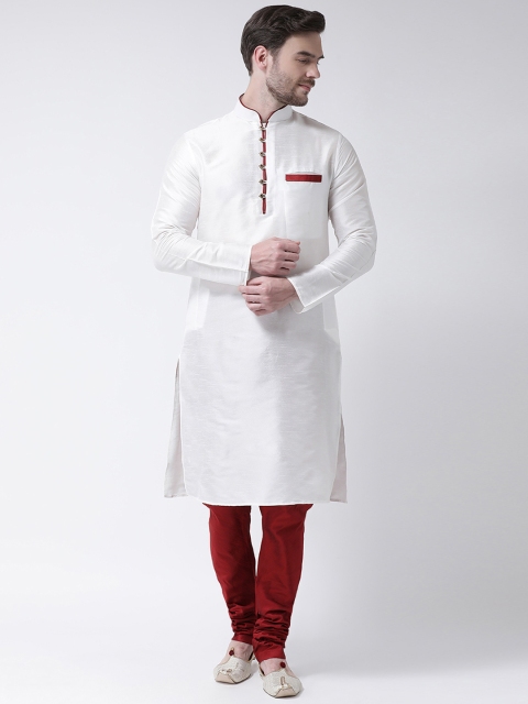 

SG LEMAN Men Off-White & Maroon Solid Kurta with Churidar