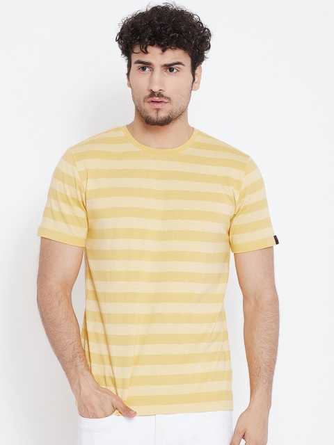 

LE BOURGEOIS Men Yellow Striped Round Neck T-shirt