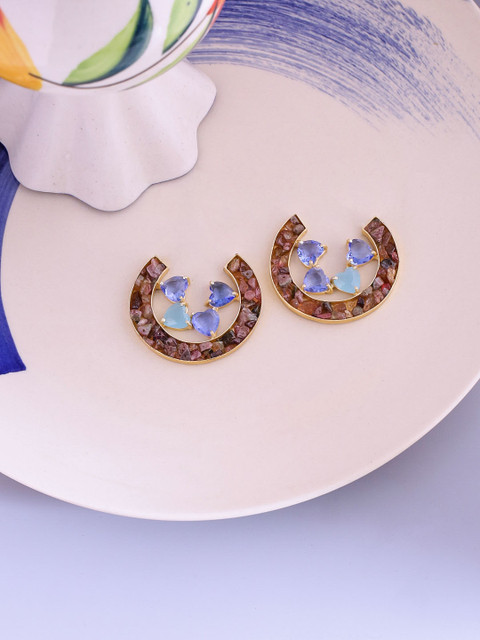 

NITAARA Brown & Blue Gold Plated Handcrafted Circular Studs