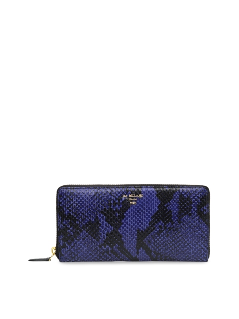 

Da Milano Women Blue & Black Printed Zip Around Leather Wallet