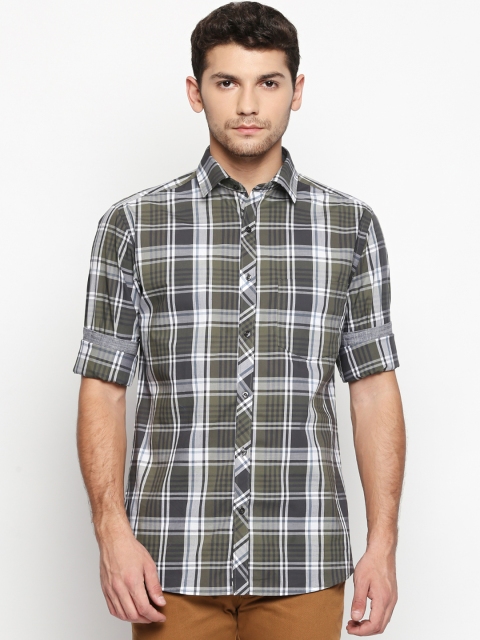 

Solemio Men Olive Green & Off-White Regular Fit Checked Casual Shirt