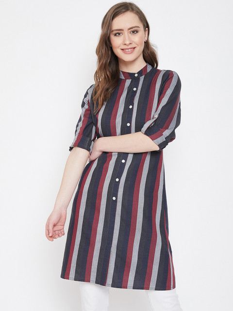 

Ruhaans Women's Red & Navy Blue Checked Tunic
