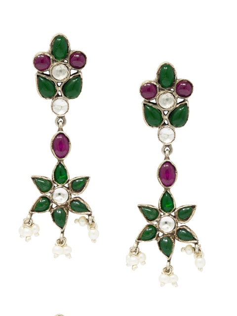 

Unniyarcha Jewellery 92.5 Sterling Silver & Green Classic Drop Earrings