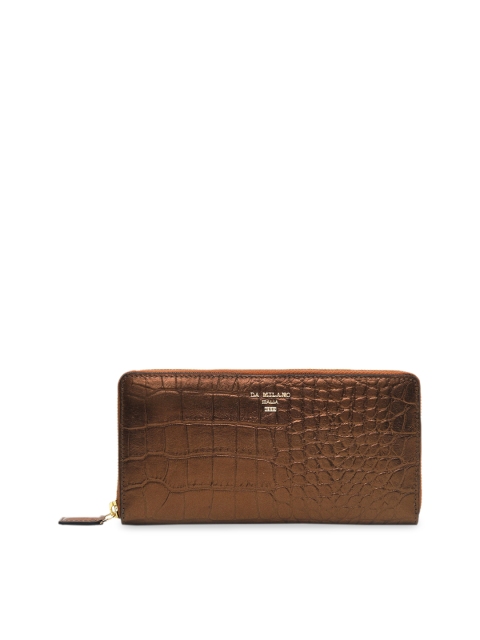 

Da Milano Women Bronze-Toned Textured Leather Croc Textured Zip Around Wallet