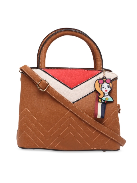 

Ladida Brown & Peach-Coloured Colourblocked Handheld Bag