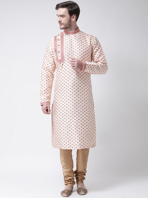 

SG LEMAN Men Off-White & Gold-Coloured Printed Kurta with Pyjamas
