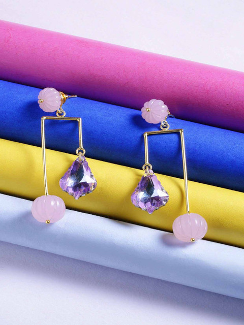 

NITAARA Pink & Gold-Plated Contemporary Drop Earrings