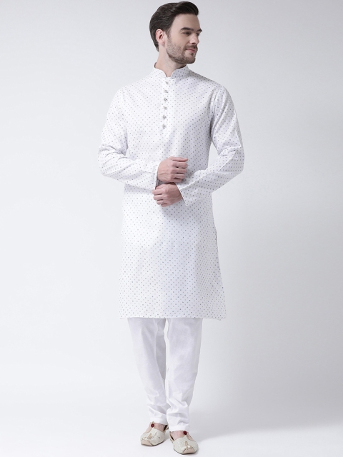 

SG LEMAN Men White & Navy Blue Printed Kurta with Pyjamas
