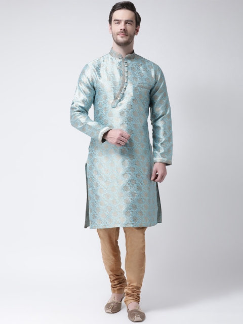 

SG LEMAN Men Turquoise Blue & Gold-Coloured Self Design Kurta with Pyjamas