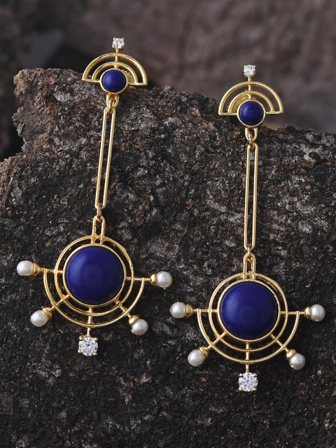 

Tistabene Blue & Gold-Plated Circular Drop Earrings