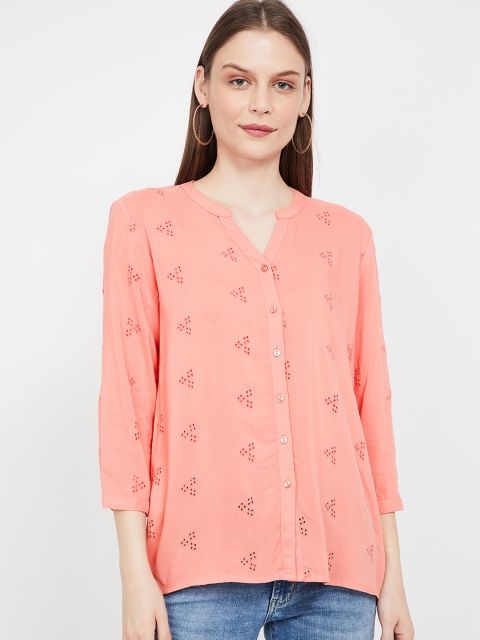 

Fame Forever by Lifestyle Women Coral Pink Schiffli Top