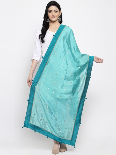 

Clora Creation Sea Green & Gold-Coloured Polka Dot Printed Dupatta