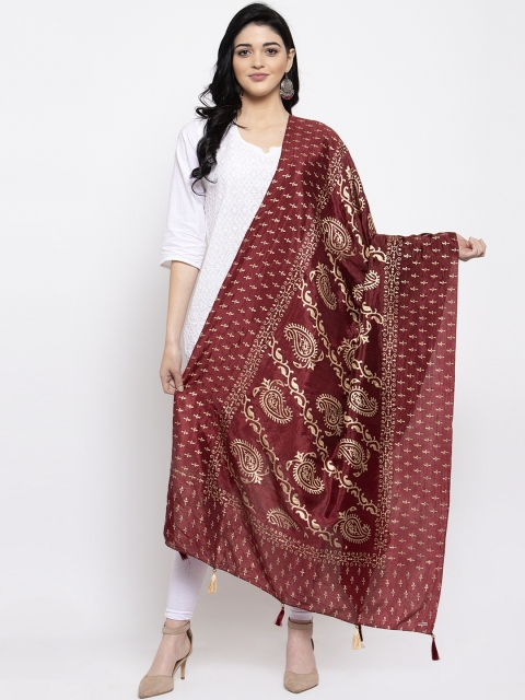 

Clora Creation Maroon & Gold-Coloured Printed Dupatta