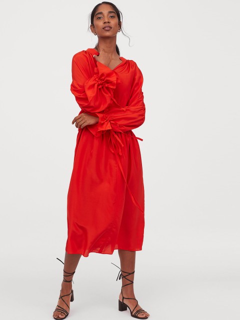 

H&M Women Orange Solid Silk-Blend Kaftan Dress