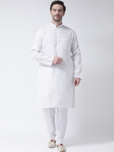 

SG LEMAN Men White & Blue Printed Kurta with Pyjamas